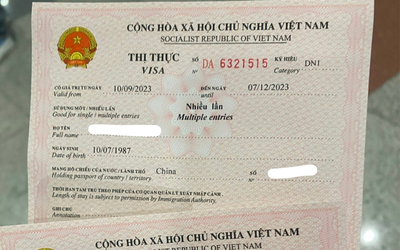A Vietnam 3 month tourist visa 